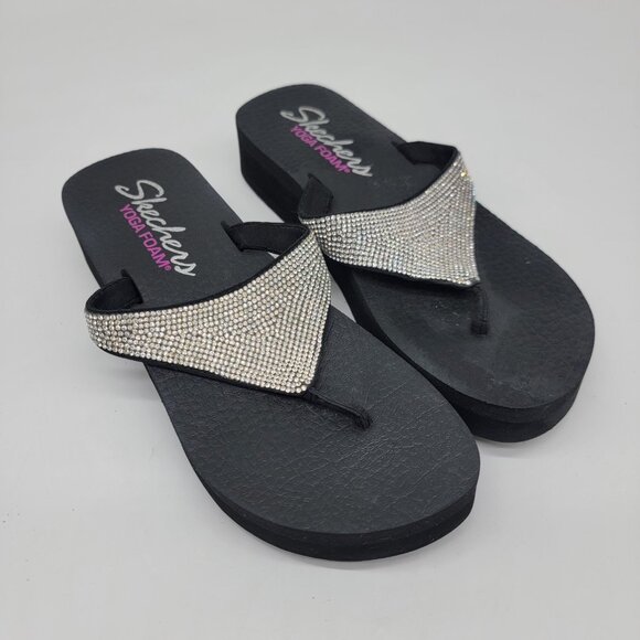 Skechers Rhinestone Sparkle Yoga Foam Flip Flop Women’s Sz 9 Comfort - Picture 1 of 6